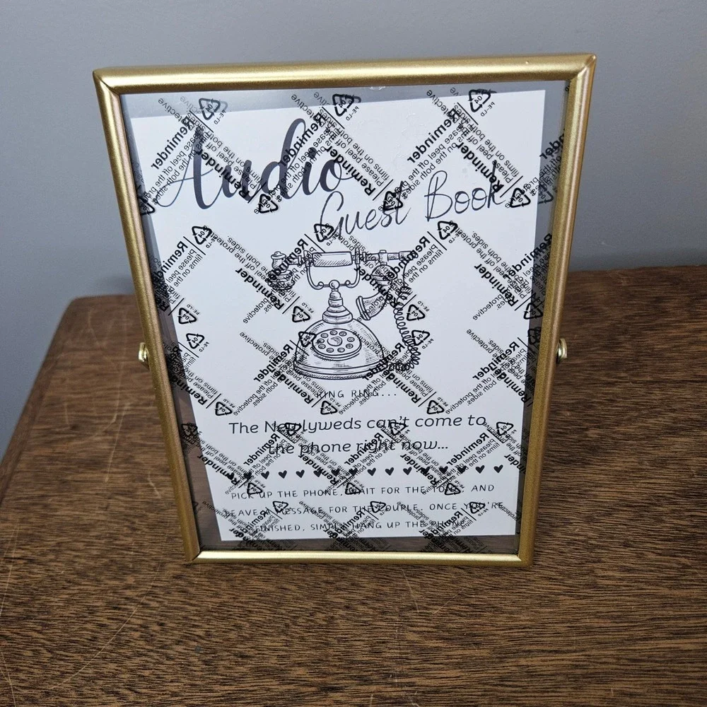 Gold Audio Guest Book Wedding Sign 6x8 Gold Frame‎ Tabletop Decor Phone Message